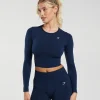 Best Gymshark Everyday Seamless Long Sleeve Crop Top Blue