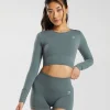 Hot Gymshark Everyday Seamless Long Sleeve Crop Top Teal