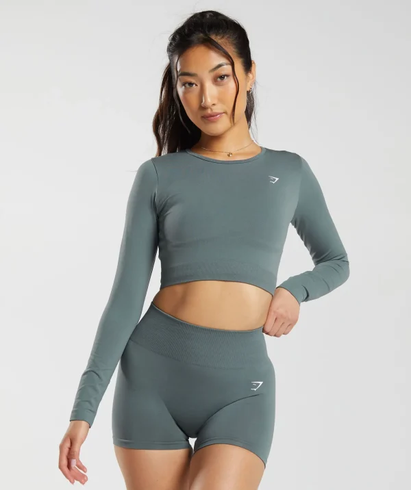 Hot Gymshark Everyday Seamless Long Sleeve Crop Top Teal