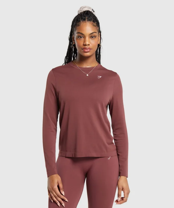 Online Gymshark Everyday Seamless Long Sleeve Top BurgundyBrown