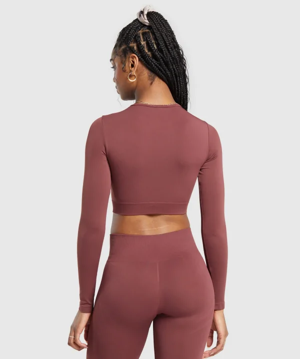 Hot Gymshark Everyday Seamless Long Sleeve Crop Top BurgundyBrown