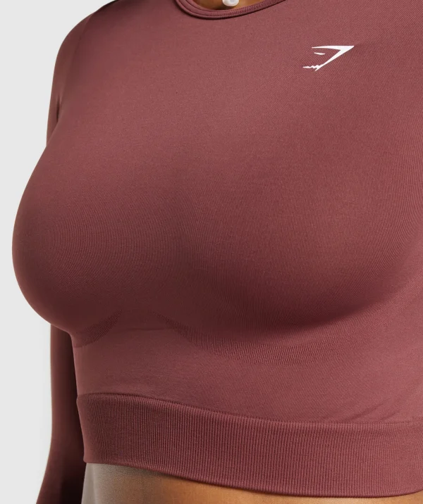 Hot Gymshark Everyday Seamless Long Sleeve Crop Top BurgundyBrown