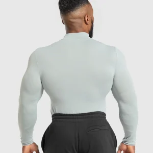 Discount Gymshark Everyday Seamless Mock Long Sleeve T-Shirt SilverGrey