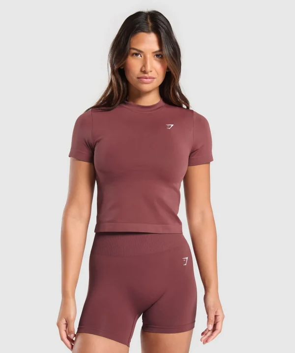 Sale Gymshark Everyday Seamless Tight Fit Tee BurgundyBrown