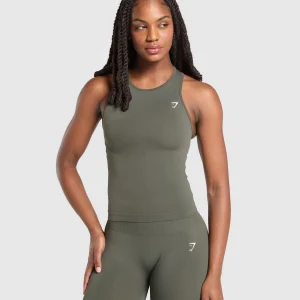 Clearance Gymshark Everyday Seamless Tight Fit Tank StrengthGreen