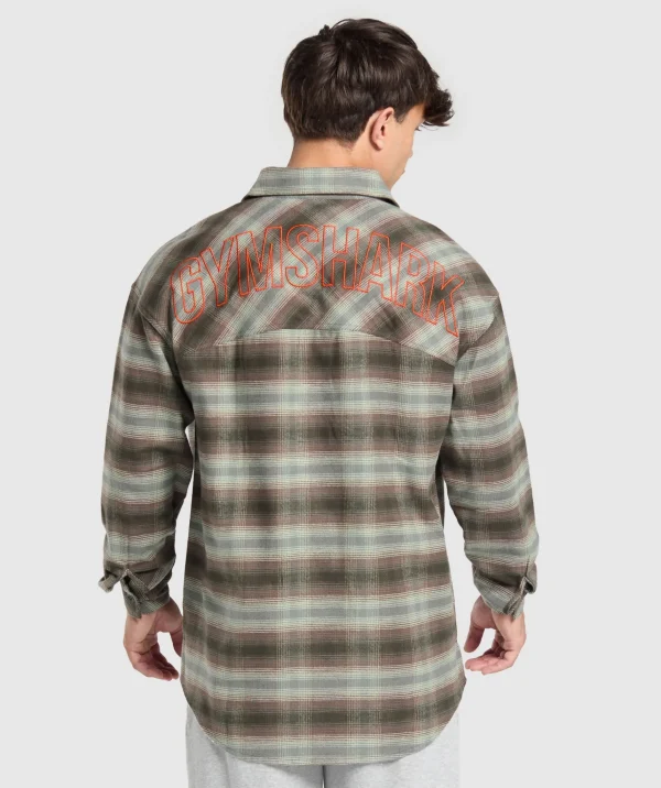 Fashion Gymshark Flannel Shirt StrengthGreen