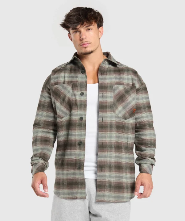 Fashion Gymshark Flannel Shirt StrengthGreen