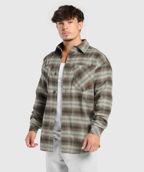 Fashion Gymshark Flannel Shirt StrengthGreen