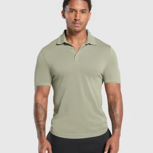 Clearance Gymshark Flat Knit Polo Shirt ChalkGreen