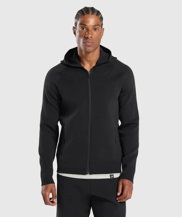 Outlet Gymshark Flat Knit Zip Up Hoodie Black