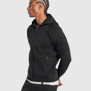 Outlet Gymshark Flat Knit Zip Up Hoodie Black