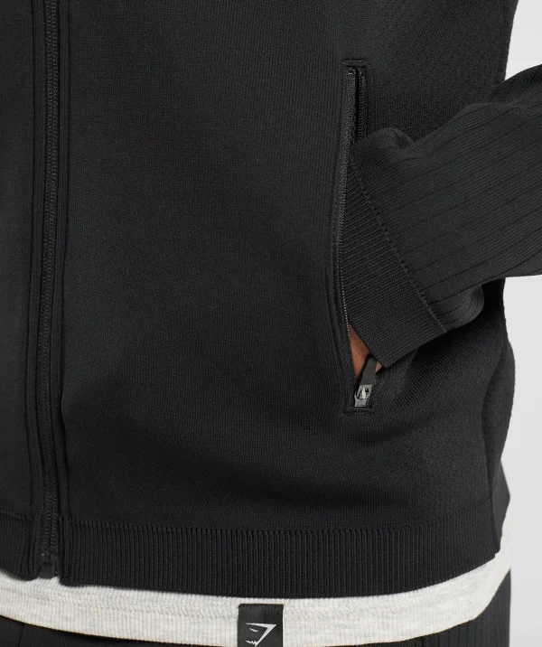 Outlet Gymshark Flat Knit Zip Up Hoodie Black