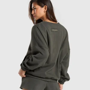 Outlet Gymshark Fleece Oversized Sweatshirt StrengthGreen