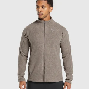 Clearance Gymshark Fleece Zip Through Jacket CamoBrown/SandBrown