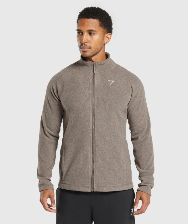 Clearance Gymshark Fleece Zip Through Jacket CamoBrown/SandBrown