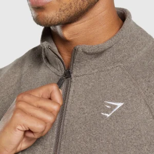 Clearance Gymshark Fleece Zip Through Jacket CamoBrown/SandBrown