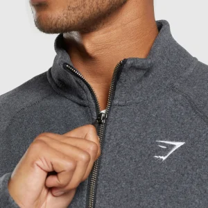 Discount Gymshark Fleece Zip Through Jacket Black/GraphiteGrey