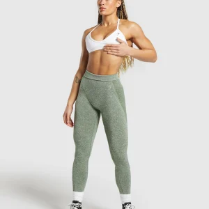 Best Gymshark Flex High Waisted Leggings ForceGreen/VanillaBeige