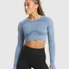 Outlet Gymshark Flex Long Sleeve Crop Top FadedBlue/PitchGrey