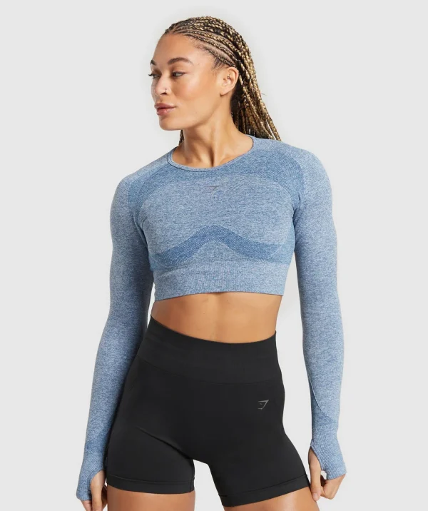 Outlet Gymshark Flex Long Sleeve Crop Top FadedBlue/PitchGrey