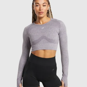 New Gymshark Flex Long Sleeve Crop Top FogPurple/White