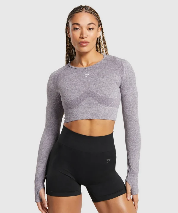 New Gymshark Flex Long Sleeve Crop Top FogPurple/White