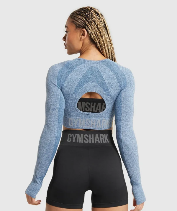 Outlet Gymshark Flex Long Sleeve Crop Top FadedBlue/PitchGrey