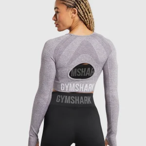 New Gymshark Flex Long Sleeve Crop Top FogPurple/White