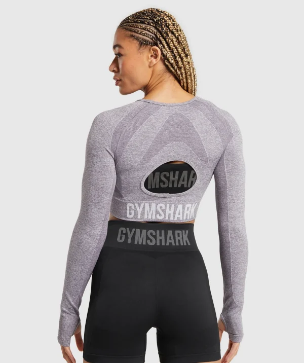 New Gymshark Flex Long Sleeve Crop Top FogPurple/White