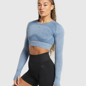 Outlet Gymshark Flex Long Sleeve Crop Top FadedBlue/PitchGrey