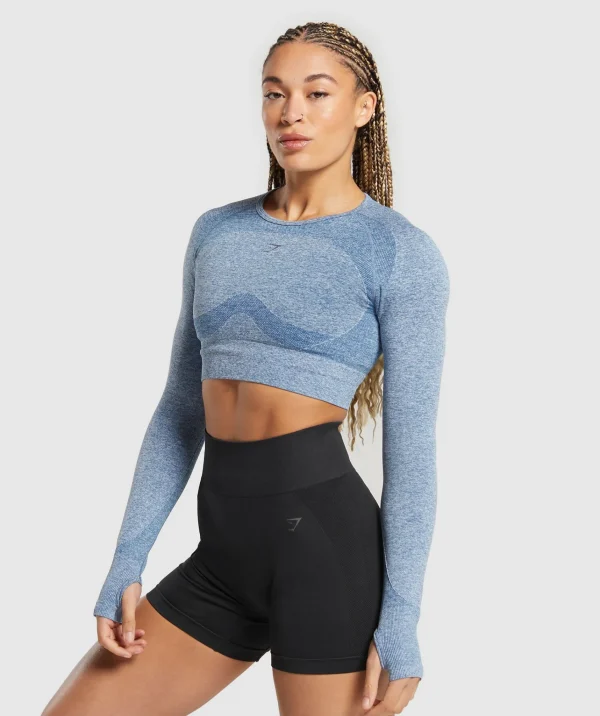 Outlet Gymshark Flex Long Sleeve Crop Top FadedBlue/PitchGrey