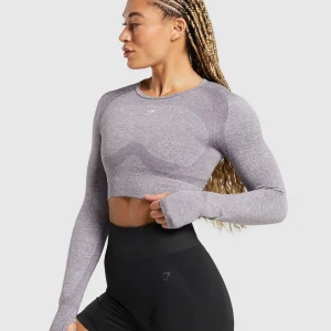 New Gymshark Flex Long Sleeve Crop Top FogPurple/White