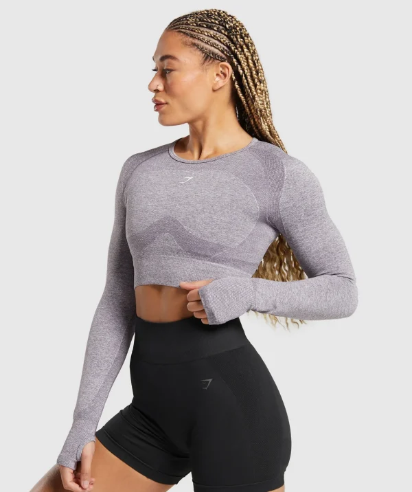 New Gymshark Flex Long Sleeve Crop Top FogPurple/White