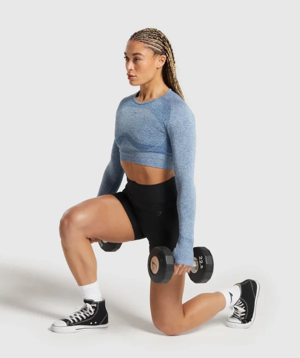 Outlet Gymshark Flex Long Sleeve Crop Top FadedBlue/PitchGrey