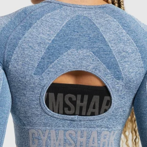 Outlet Gymshark Flex Long Sleeve Crop Top FadedBlue/PitchGrey