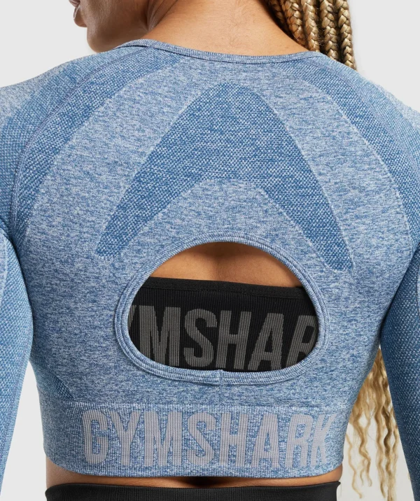 Outlet Gymshark Flex Long Sleeve Crop Top FadedBlue/PitchGrey