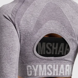 New Gymshark Flex Long Sleeve Crop Top FogPurple/White