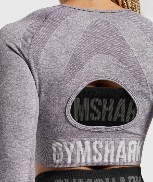 New Gymshark Flex Long Sleeve Crop Top FogPurple/White