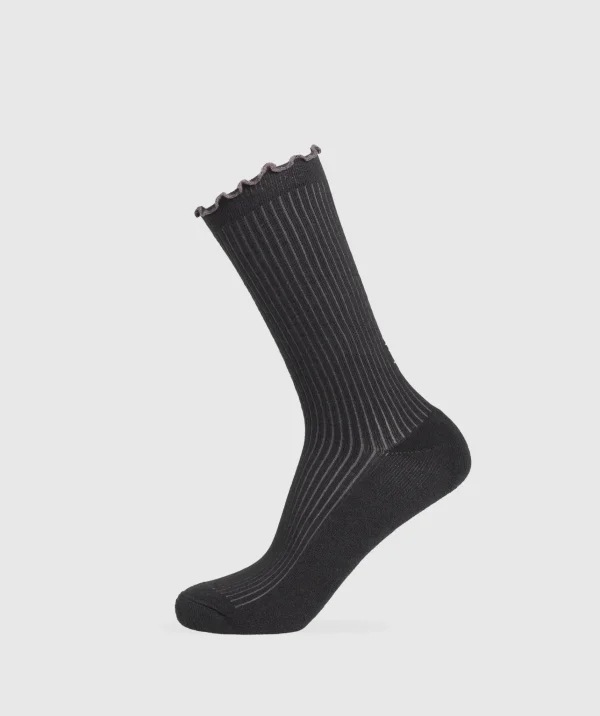 Outlet Gymshark Frill Crew Single Sock Black/BrushedPurple