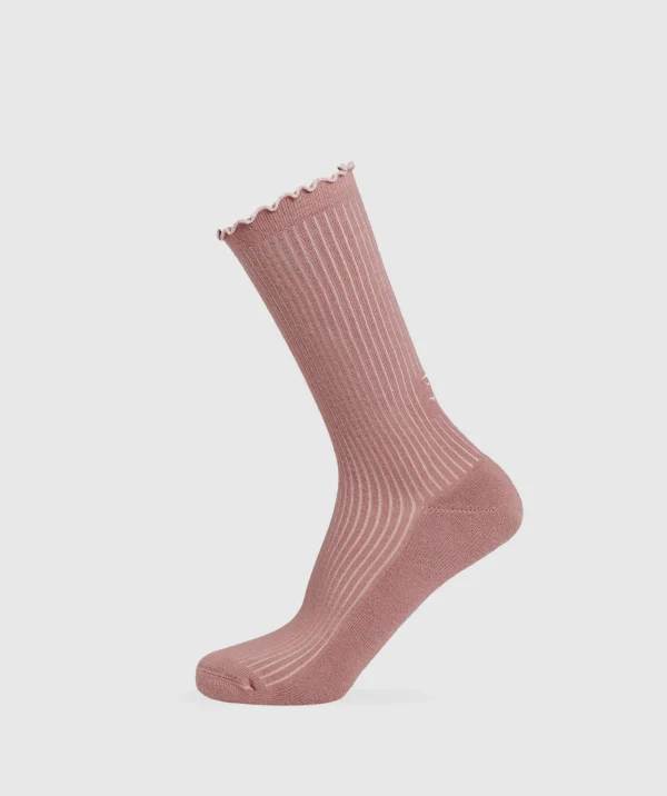 Discount Gymshark Frill Crew Single Sock BrickBrown/MutedPink