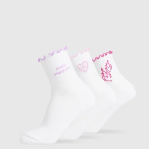 Sale Gymshark Frill Midi Sock 3pk White/SourPink/ActivePurple/WinningPink