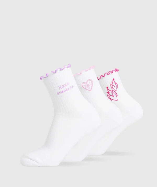 Sale Gymshark Frill Midi Sock 3pk White/SourPink/ActivePurple/WinningPink