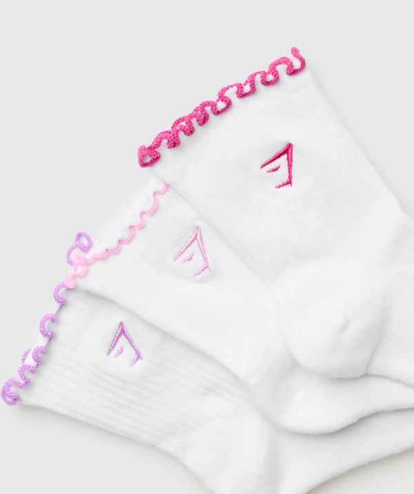 Sale Gymshark Frill Midi Sock 3pk White/SourPink/ActivePurple/WinningPink