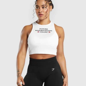 Discount Gymshark Future Weightlifting Champ Crop Tank White