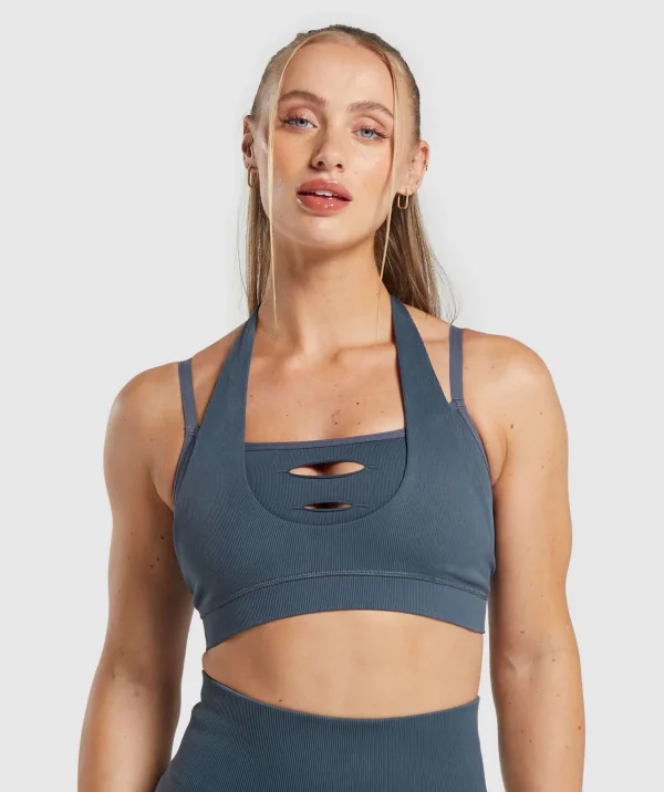 Clearance Gymshark Gains Seamless Bralette TitaniumBlue