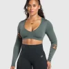 Online Gymshark Gains Seamless Distressed Super Crop Top Teal