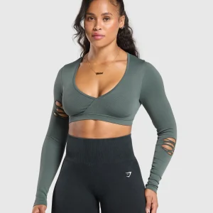 Online Gymshark Gains Seamless Distressed Super Crop Top Teal