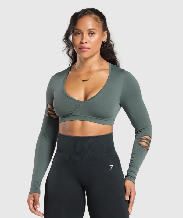 Online Gymshark Gains Seamless Distressed Super Crop Top Teal