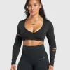 Clearance Gymshark Gains Seamless Distressed Super Crop Top Black