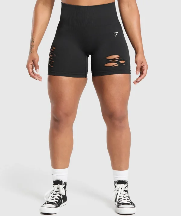 Outlet Gymshark Gains Seamless Distressed Shorts Black